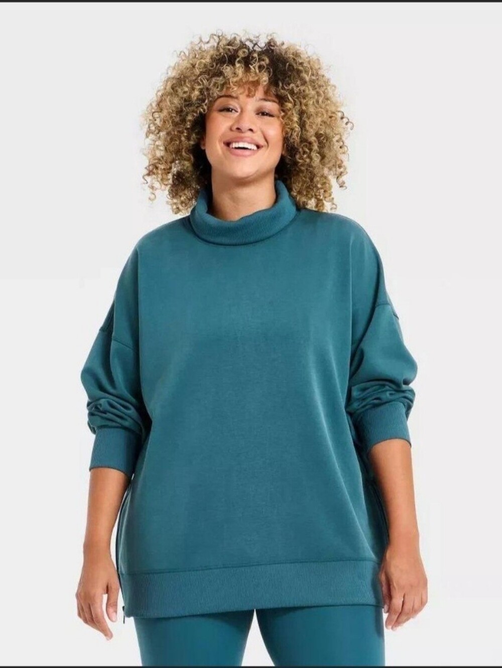 all in motion Teal Mock-Neck Relaxed Sweater